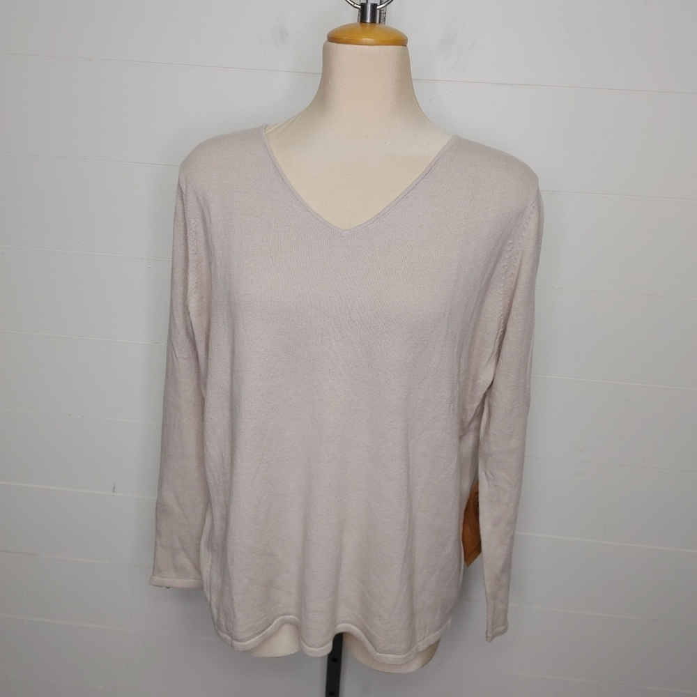 The Earth Collection oatmeal V-Neck zipper sleeve sweater